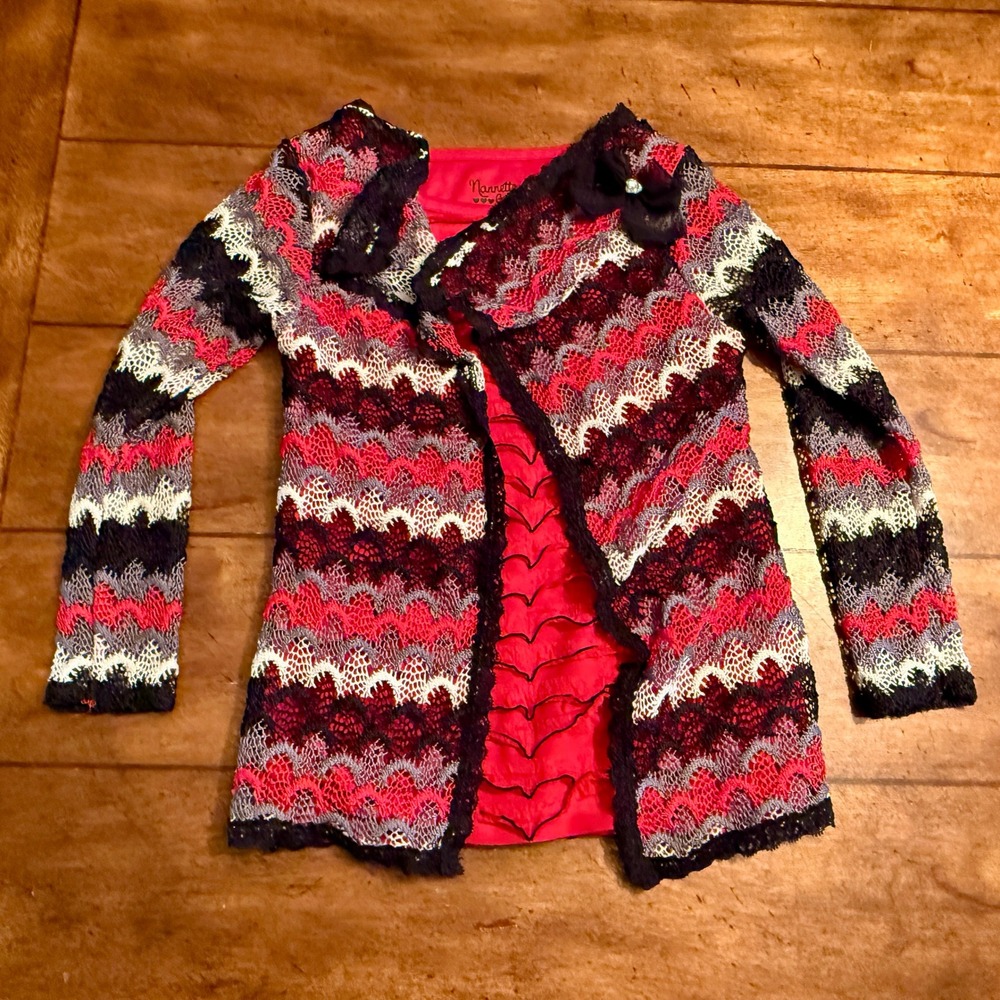 Nannette Kids Girls 5 Knit Cardigan Red Layered Ruffle‎ Dress Outfit Set A-0119 - Picture 2 of 15